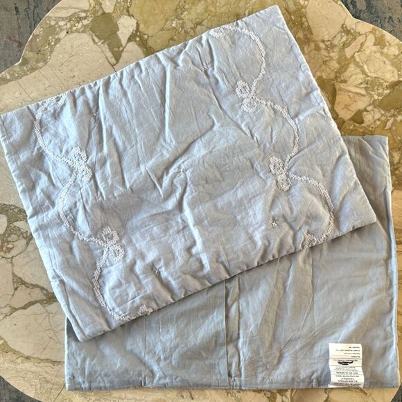 Pottery Barn Teen Blue Georgie Bow Cross Stitch Garland Quilted Standard Shams - Picture 3 of 10